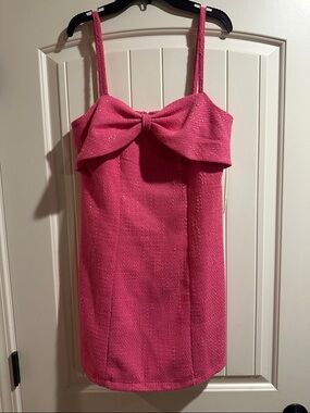Aqua Hot Pink Textured Dress with Bow Detail
